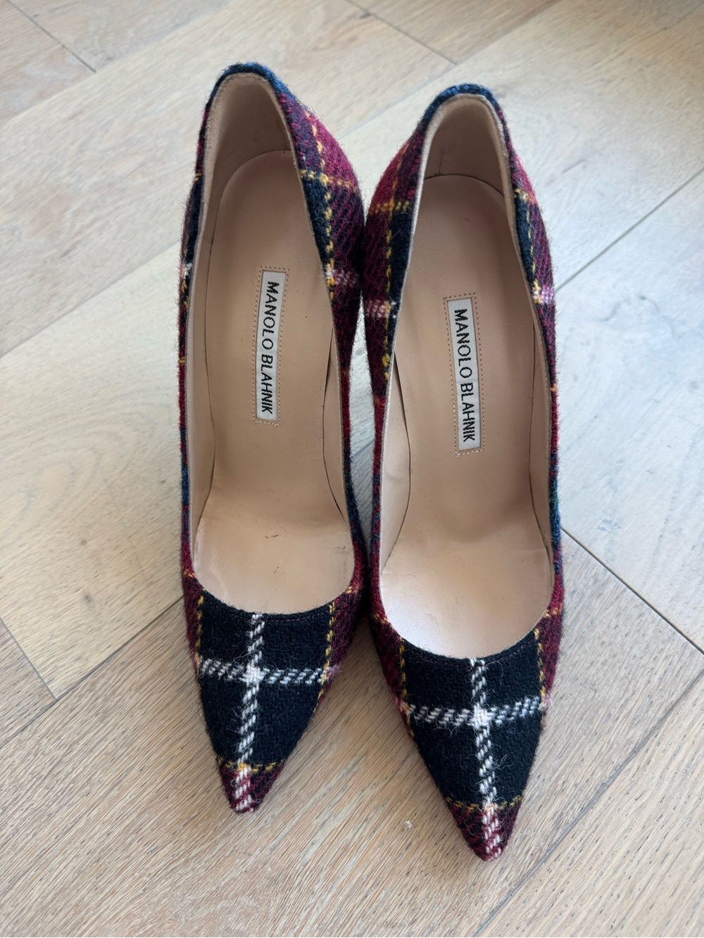 Manolo Blahnik Plaid Pumps
